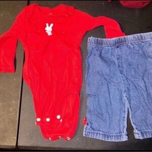 Red Baby Bodysuit and Blue Shorts Set
